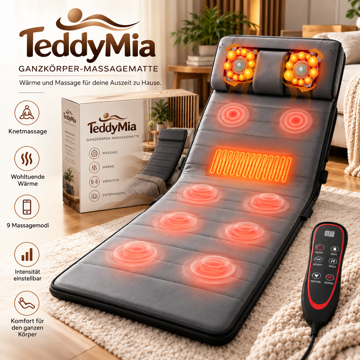 TeddyMia Ganzkörper-Massagematte mit Wärmefunktion – Ansicht 1